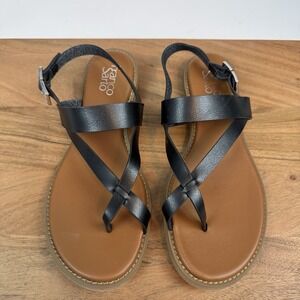 New‎ Womens Franco Sarto Gabby Flat Toe Loop Black Sandals Shoes Size 9.5 M